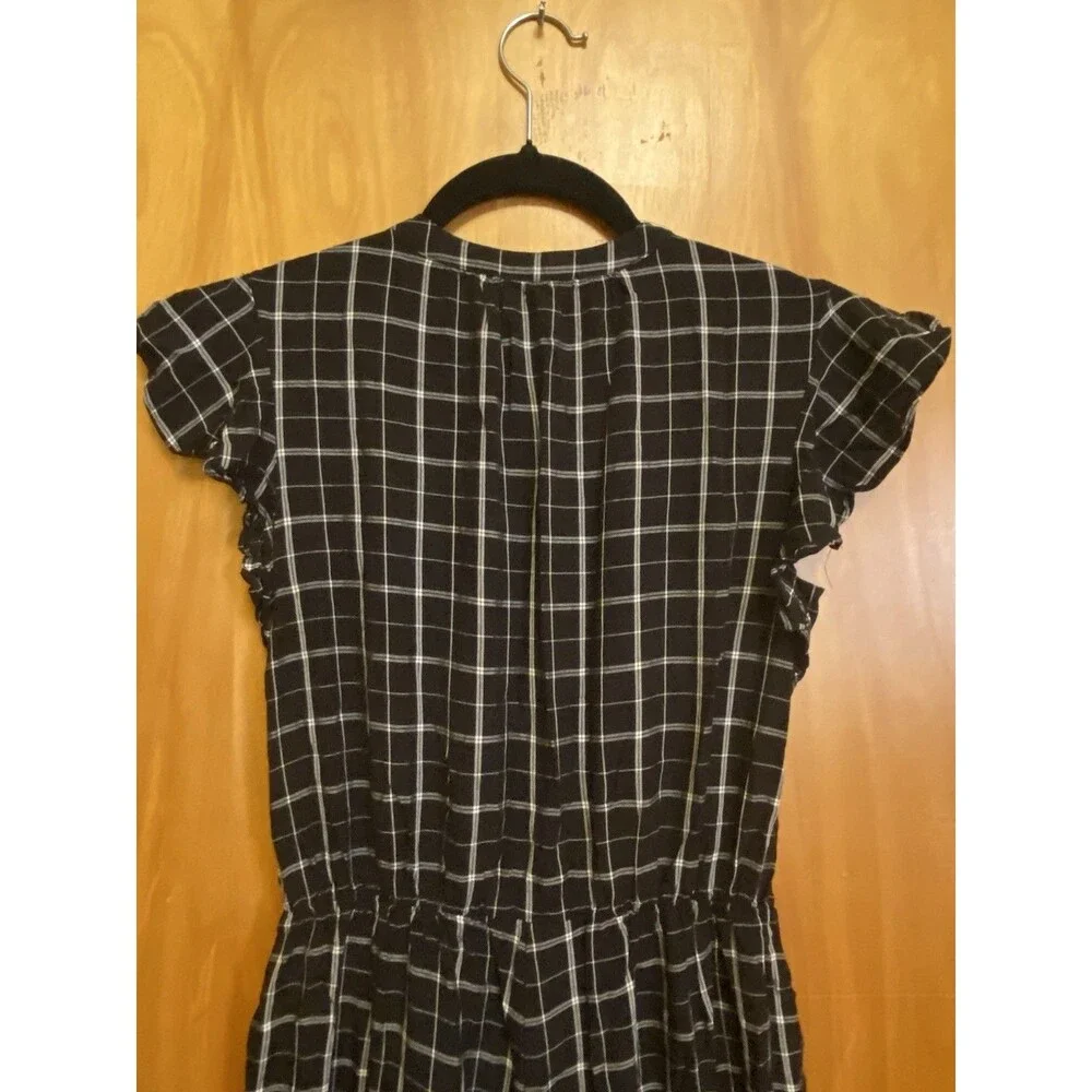 1. STATE Plaid Rayon Windowpane Wide Leg Jumpsuit Size 0 Black & White - Picture 8 of 11